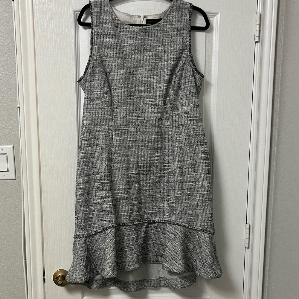 Sleeveless Gray Tweed Flounce Dress